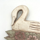 Wooden Vintage White Swan With Pastel Flower   Leaf Folk Art Hanging Wall Decor