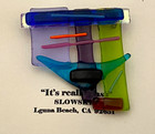 Vtg Slowsky Artisan Made Abstract Fused Art Glass Pin   Brooch   New On Card