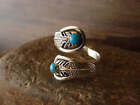 Navajo Sterling Silver Feather   Turquoise Adjustable Ring By Francisco