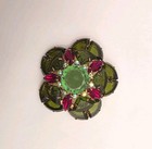 Vintage Rare Signed Regency Green red ab Pie Stone Shaped Glass Tiered Brooch