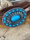 Turquoise Concho Cowboy Western Silver Belt Adjustable Buckle Southwest Large