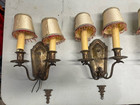 Antique 1920 s Cast Brass Wall Sconce Lights Set Of 4 With Lampshades