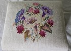 Vintage  antique   Needlepoint Footstool Floral Design 12  X 10  X 7 3 4 