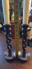 Wood Open Barley Twist Hand Carved  Pair Of Candlestick Holders 12in Tall
