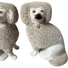 Pair Antique Staffordshire Figurines White Confetti Poodle Spaniel Dogs 9-1 2 