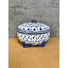 Home   Garden Party Blue White Reticulated Porcelain Footed Trinket Box Rose Lid
