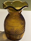 Vintage Clevenger 3 Mold Blown Vase Giii-5 Diamond Sunburst Amber Yellow Vg