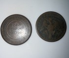Two  2  Half Penny Tokens Eagle Ship Copper 1814 Nova Scotia Canada Coin Antique