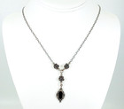 Vintage 925 Sterling Silver Gothic Black Onyx With Raised Roses Necklace