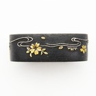 Fuchi Signed Naoyoshi Cherry Blossom Shakudo Japanese Antique Sword Fitting