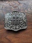 Three Crosses Silver Belt Buckle Vintage Floral Patterns Perfect Gift