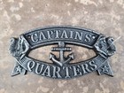Cast Iron Captains Quarters Wall Plaque Sign Nautical Beach Decor - Black Silver