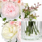 Artificial Flowers In Vase Pink Silk Peony   Daisy Faux Floral Arrangements F   