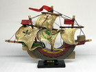 Vintage 1492 Nina Columbus Wooden Ship On Base Model Boat Blue Cross Historical