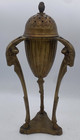 Vtg 1940   s Aged Brass Metal Empire Styled Incense Burner Censor Rams Sheep Heads