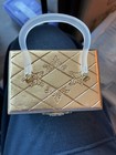 Trinket Box Lucite 50s Vintage Purse Shape Etched Golden Top Replica