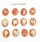 144 Vintage Hong Kong Zodiac Astrology Carnelian Resin 18x13mm Oval Cameos L552b