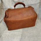 Antique Doctor Physician House Call Medical Bag Large Brown Leather Brass Locks