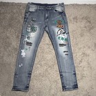 Nova Men   s Gray Denim Jeans Straight Fit Graphic Print 5-pocket Size 36