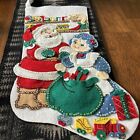 Bucilla Finished Santa   Mrs  Claus W  Sack   Cat Embroidered Felt 18  Stocking