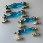 Antique Style Crystal cut Aqua Blue Glass Brass Door Handle 4 Pc Collectible