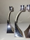 Vintage Chrome Danish Modern Curved Chrome Metal Candlestick Mcm Set Of Four