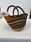 African Bolga Market Basket Handwoven Ghana Tote Leather Handles Large