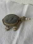 Vtg Turtle Pin Cushion Nodder Florenza Metal Gray Pastel Green Distressed