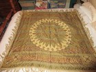 Antique 1900s Silk Piano Shawl Geometric Colorful Fringe Edwardian 49x49 