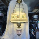 Vintage Flowers Glass Hurricane Hanging Ceiling Lamp Light Working Great Cond 