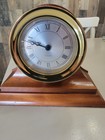 Vintage Brass Chelsea Presidential Style Mantel Quartz Clock On Wooden Stand