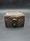 Antique Cairoware Brass Casket Box Silver   Copper Overlay Decoration 7cm Wide