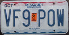 Missouri 2021 License Plate  Vf9 Pow   Prisoner Of War