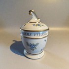 Vtg Creme Vitonia Cream Lidded Jar Handpainted6 25  Ceramic Blue Floral Gold Rim