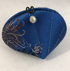 Blue Shell Sewing Kit Chinese Style Silk Floral Design Scissors String Pins Set