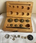 Vintage Brass Scale Weights Grams In Box Apothecary Antique 16 Total   Twezzers