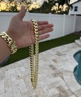 Bracelet   Chain Set  Miami Gold Cuban Link Gold Plated Stainless Steel Set 20mm