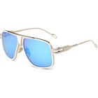 Trendy Sunglasses Blue Mirrored Lens Gold White Frame Square Fashion Lentes New