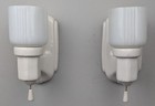 Restored Pair Porcelier Art Deco-mcm Porcelain Sconces With Opal Glass Shades