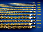 10k Yellow Gold Rope Necklace Bracelet Chain Diamond Cut 2mm-10mm 7 -30 
