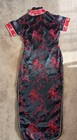 Vintage Golden Dragon Women   s Qipao Cheong-sam Black red Floral Satin Polyester