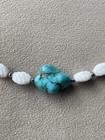 Turquoise Howlite Upcycled Vintage White Glass Beads Unisex Necklace 17   