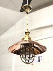Set Of 5 Marine Brass Pendant Lights   Vintage Ceiling Fixture With Copper Shade