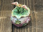 Vintage Dragonfly Lily Pad Egg Trinket Box Baked Enamel  Australian Crystal  10b