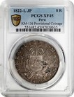 1822 Lima Jp Peru 8 Reales Silver Coin Provisional Coinage Pcgs Xf-45