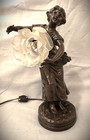 Antique French Art Nouveau Sculpture Table Lamp With Paris Foundry Seal