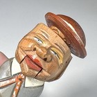 Hand Carved Wood Bottle Stopper Mechanical Man Hat Lifts Up Folk Art Wine Vtg