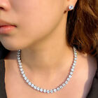Shining Zircon Round Stud Earrings And Tennis Necklace Silver Plated Jewelry Set