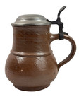 Vintage German Stoneware Beer Mug Tankard With Pewter Lid Drinking Collectible