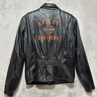 Harley Davidson Women s M Black Leather Jacket Full Zip Zip Embroidered Logo